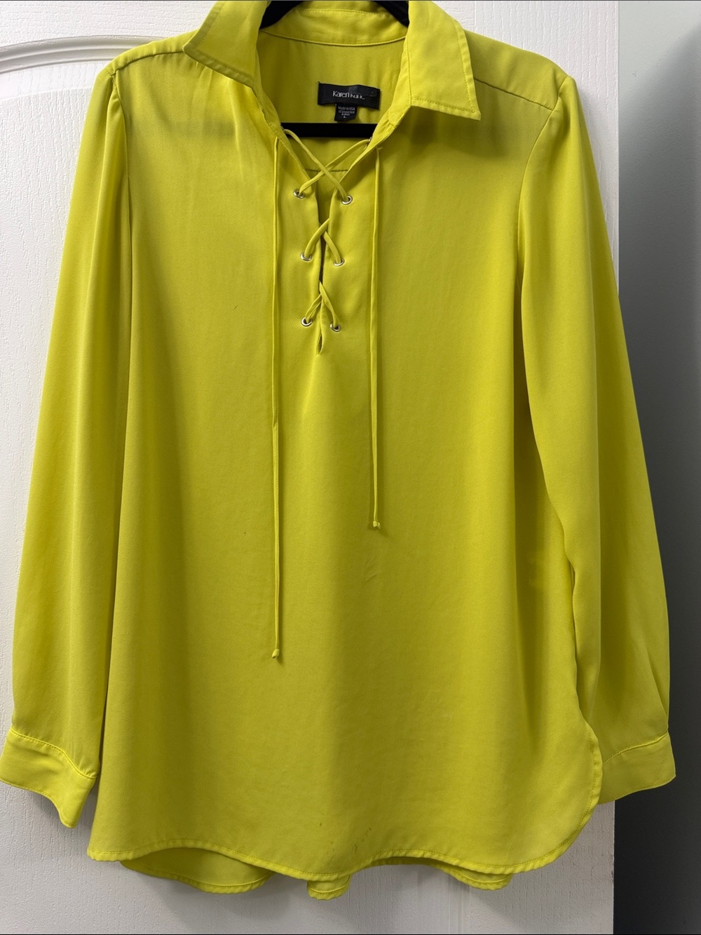 Karen Kane Neon Lime Lace-Up Long Sleeve Blouse